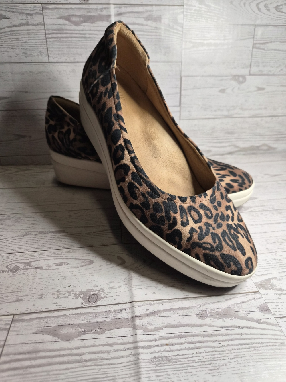 Naturalizer Leopard Print Wedge Slip-Ons in Brown and Black